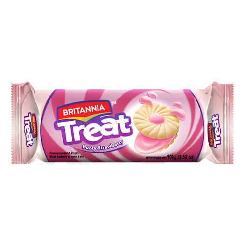 Britannia Treat Sandwich Biscuit Strawberry Flavour (100g)