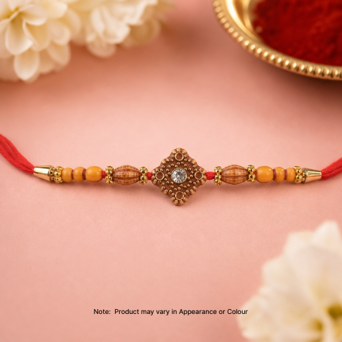 Antique Wooden Beaded Blue Stone Rakhi (1pc)