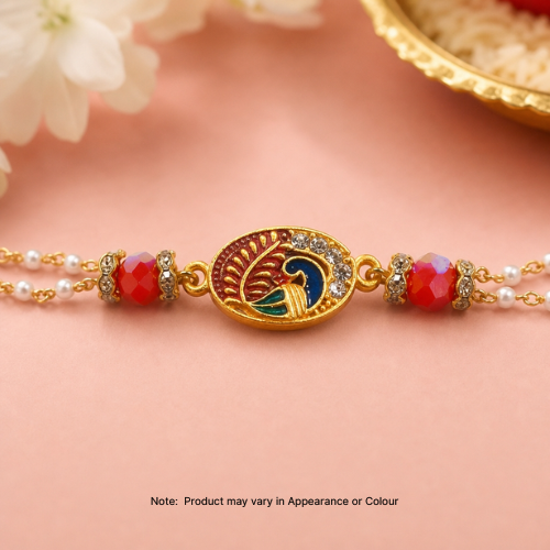 Golden Kundan Pearl Lumba Rakhi (1pc)