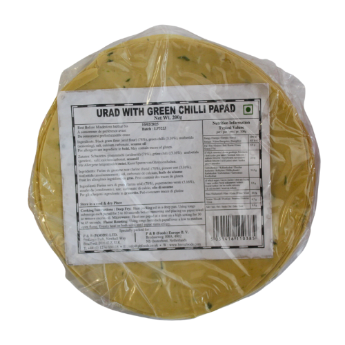 Lijjat Papad / Papadum - Green Chilli (200g) - Sale Item [BBD: 28 February 2026]