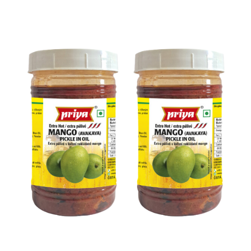 Priya Mango Avakaya Pickle (Extra Hot) Without Garlic - PET JAR (Bundle of 2 x 300g)