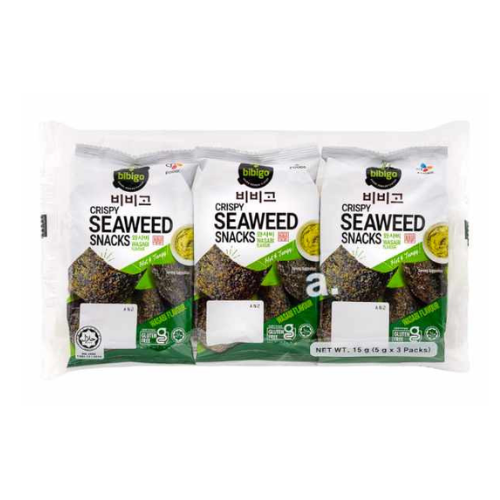 BIBIGO Crispy Wasabi Flavoured Seaweed Snacks (Pack of 3) (15g)