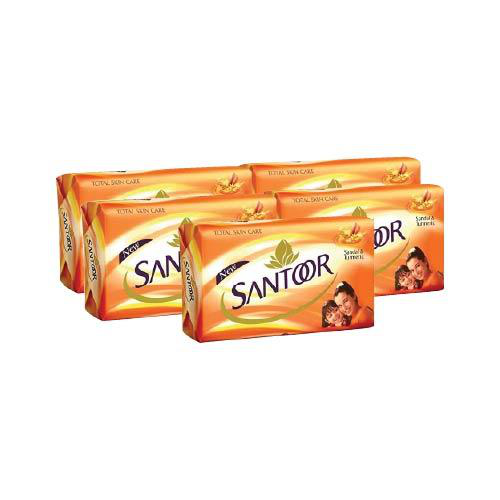 Santoor Sandal and Turmeric Soap (Bundle of 5 x 100g)