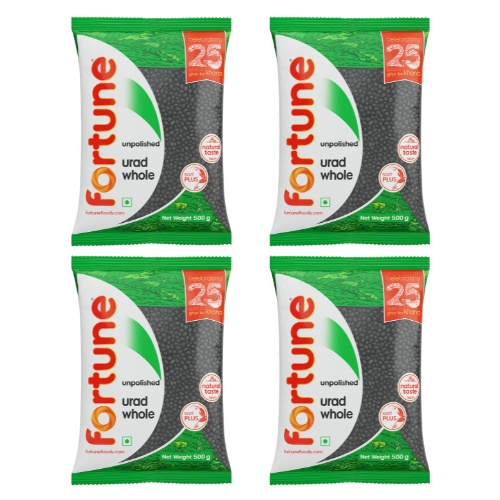 Fortune Urad Dal Whole With Skin / Urid Beans (Bundle of 4 x 500g) - 2kg