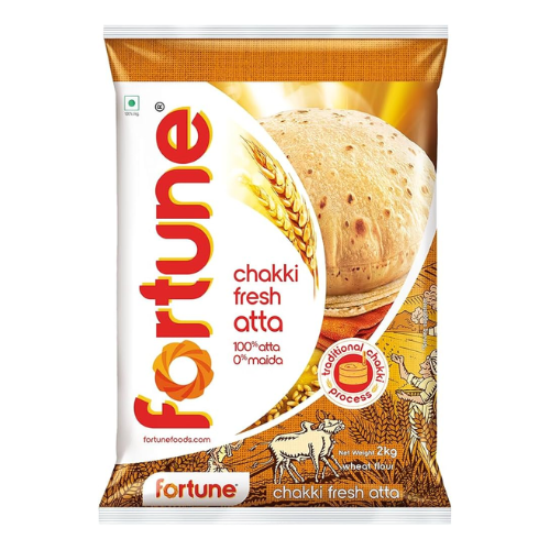 Fortune Chakki Atta / Whole Wheat Flour (2kg) - Export Pack !! - Damaged Packaging