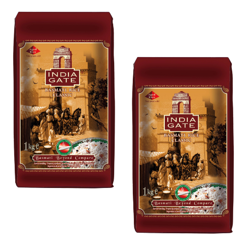 India Gate Classic Basmati Rice (Bundle of 2 x 1kg) - 2kg