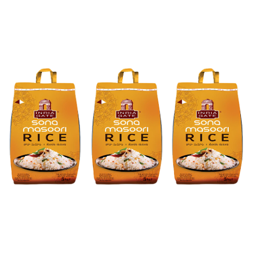 India Gate Sona Masoori Rice (Bundle of 3 x 5kg) - 15kg