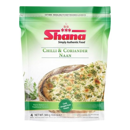 Shana Chilli & Coriander Naan (300g) - Frozen Item !!