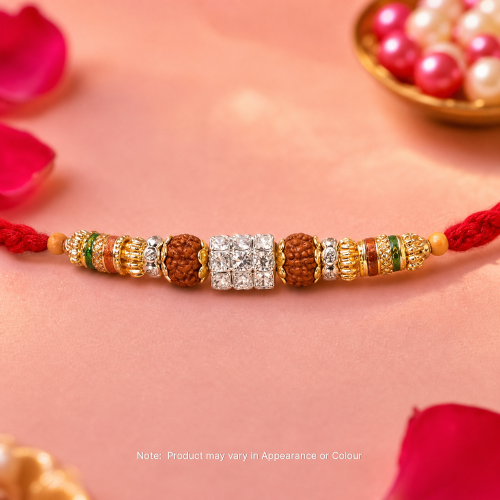 Traditional Rudraksha Kundan Bracelet Rakhi (1pc)